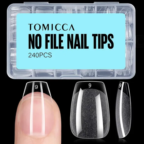 Vista 10 de TOMICCA Puntas de uñas de almendra extra cortas, 240 unidades, 15 tamaños, puntas de uñas de gel transparente preformadas, no necesita lima, uñas