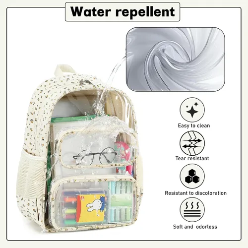 Vista 73 de CAMTOP Mochila transparente resistente y transparente para estudiantes, escuela, trabajo, festival, viajes, deportes, Beige, Mediana, Camtop Mochila