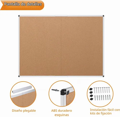 Vista 3 de VIZ-PRO Tablero de anuncios de corcho/tablón de anuncios plegable, 36 x 24 pulgadas, marco de aluminio plateado