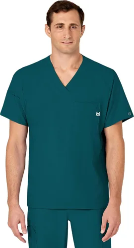 Vista 20 de WonderWink W123 6355 - Camiseta de manga corta para hombre Camiseta médica con cuello en V de 4 bolsillos, hecha para funcionar, ajustar, tela Negro