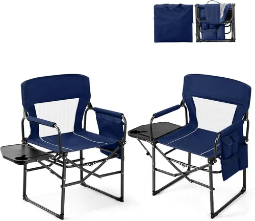 Vista 12 de VINGLI Sillas de campamento, silla de directores, silla de camping con mesa auxiliar y bolsa de transporte, sillas de campamento resistentes