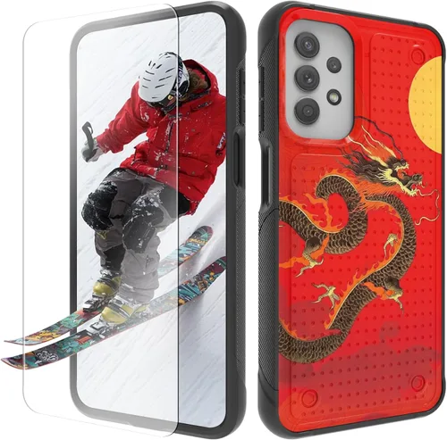 Vista 8 de Funda para Samsung Galaxy A13/A04/A04S/A23/A32 5G con protector de pantalla, parte trasera con textura de policarbonato duro, hermosa flor, diseño
