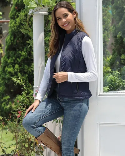 Vista 6 de Fuinloth - Chaleco acolchado para mujer, diseño de cuello alto, ligero, con cierre