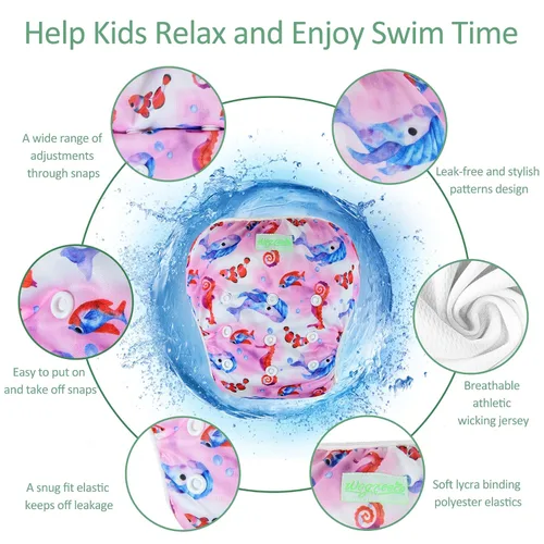 Vista 2 de Wegreeco Pañal de natación reutilizable ajustable para bebés y niños pequeños (sirena, grande, paquete de 3)