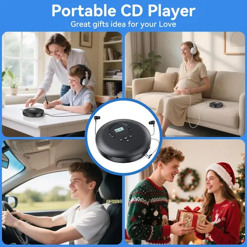 Vista 8 de Gueray Reproductor de CD portátil CD Discman Reproductor de CD portátil para coche con anti-salto a prueba de golpes reproductor de CD personal