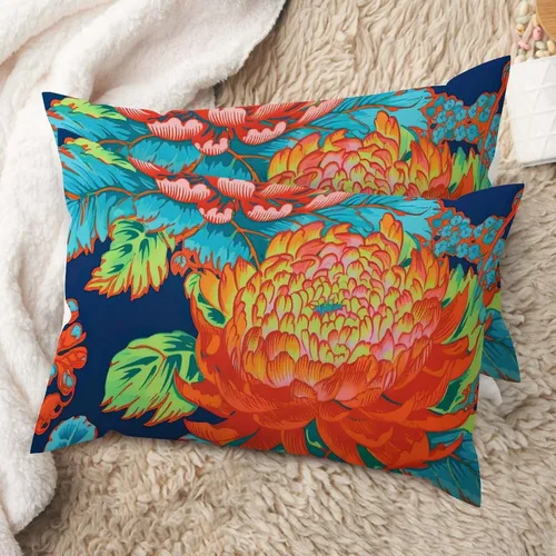 Vista 68 de Juego de 2 almohadas coloridas de estilo chinoiserie, color rosa intenso, azul real, peonía, floral, blanco, lino, estilo chinoiserie, para sofá