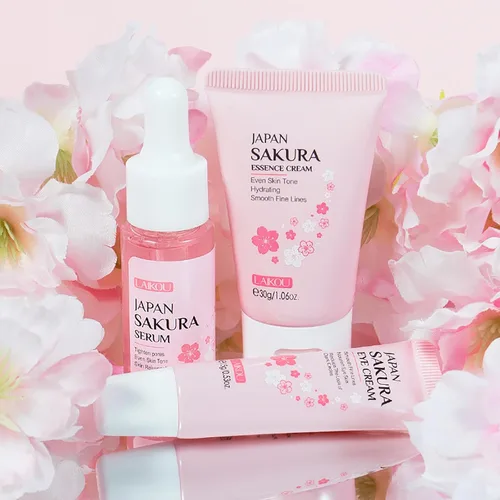Vista 7 de LAIKOU Juego de Cuidado de la Piel JAPAN SAKURA - Juego de regalo de belleza para el cuidado de la piel con suero, crema para ojos, crema facial