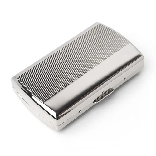 Vista 13 de Caja de cigarrillos de metal, para mujeres y hombres, clip de resorte portátil de doble cara, capacidad para cigarrillos de 18-20 de 3.937 in (negro)