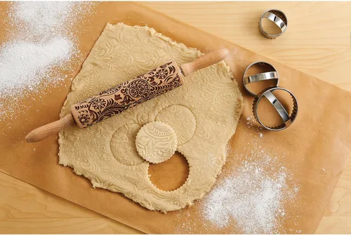 Vista 3 de Mrs. Anderson's Baking Rodillo en relieve, diseño de cachemira, madera de haya europea