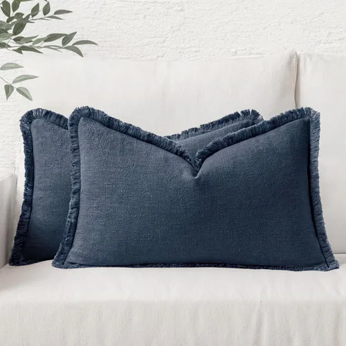 Vista 40 de MIULEE Juego de 2 fundas de almohada decorativas de lino neutro con flecos, fundas de cojín de estilo bohemio con borlas para sofá, cama, sala