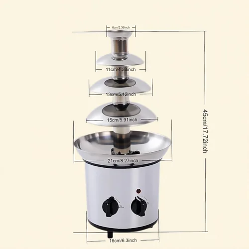 Vista 5 de Fuente de chocolate de 4 niveles para fiesta, máquina eléctrica de fuente de fondue de chocolate de acero inoxidable para fiesta