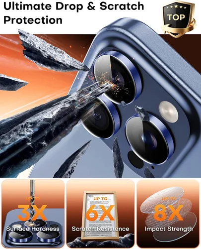 Vista 4 de TOCOL Protector de lente de cámara para iPhone 15 Pro Max / iPhone 15 Pro, protector de lente de cámara de vidrio templado HD individual resistente