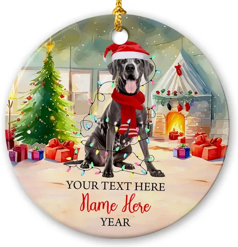 Vista 8 de Adorno de cerámica de Alaska Malamute de Feliz Navidad, decoración personalizada de Papá Noel, perro de Alaska Malamute nombre de perro, decoración