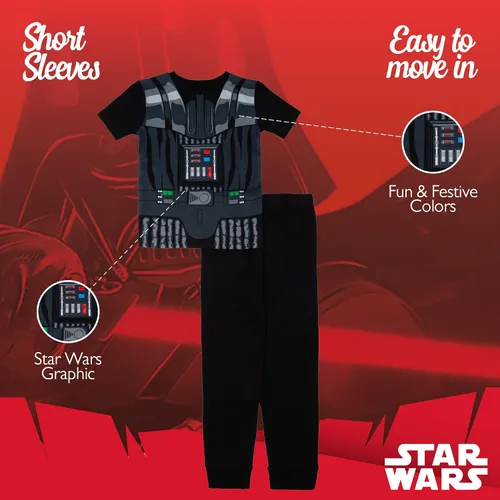 Vista 6 de STAR WARS Boys' 2-piece Snug-fit Cotton Matching Short-Sleeve Pajama Set, Soft & Cute for Kids