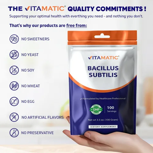 Vista 6 de Vitamatic Bacillus Subtilis Pure Powder - Polvo probiótico - Salud intestinal - 3.53 oz - 100 porciones