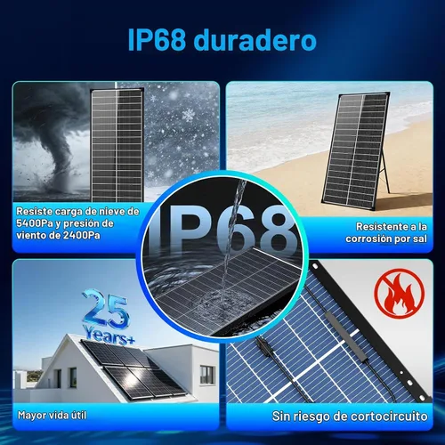Vista 6 de Panel solar bifacial de 100 W, tipo N 12 V, 18 BB, 25 % de alta eficiencia A+ de celda monocristalina IP68, panel solar impermeable para caravana