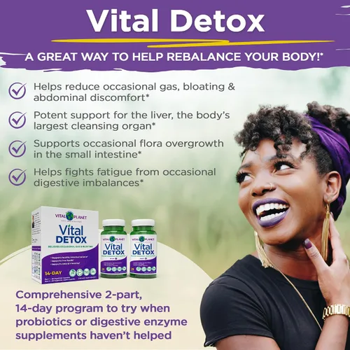 Vista 7 de Vital Planet - Vital Detox con cardo mariano, quercetina, ácido alfa lipoico, colina y hierbas, para gases ocasionales e hinchazón, apoya