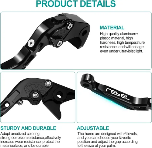 Vista 5 de Palancas de embrague de freno extensibles y plegables para motocicleta, para CMX 500 Rebel500 Rebel300 CMX300 2017-2022 (Negro)
