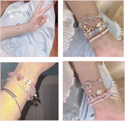 Vista 4 de ACCENE Juego de collares y pulseras Kawaii con diseño de anime, bonito collar para parejasamigos del pecho y pulseras magnéticas de dibujos animados