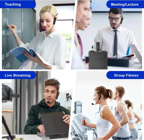 Vista 7 de Aokeo Auriculares de micrófono inalámbrico, sistema de micrófono inalámbrico UHF, rango de 160 pies