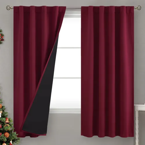 Vista 63 de BGment Cortinas 100% opacas beige de 63 pulgadas de largo con forro aislante térmico, bolsillo para varilla y lengüeta trasera de doble capa