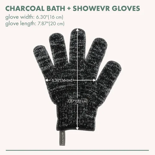 Vista 3 de EcoTools Guantes de baño y ducha de carbón, guantes exfoliantes que eliminan la piel muerta y limpian todo el cuerpo, guantes de baño con carbón