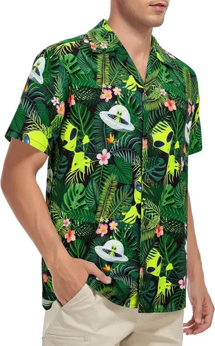 Vista 81 de Camisa hawaiana para hombre, con estampado floral, cómoda, con botones, casual, manga corta, ropa de playa para hombre