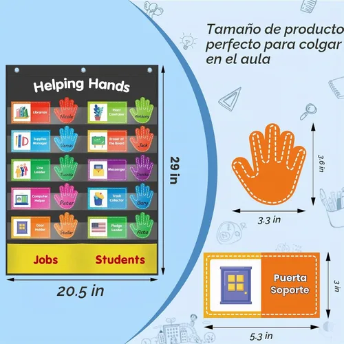 Vista 7 de ABCxGOOD Tabla de Bolsillo Manos que Ayudan, Tabla de Trabajos y Gestión para el Aula, Suministros Esenciales para el Aula Preescolar, Ideal
