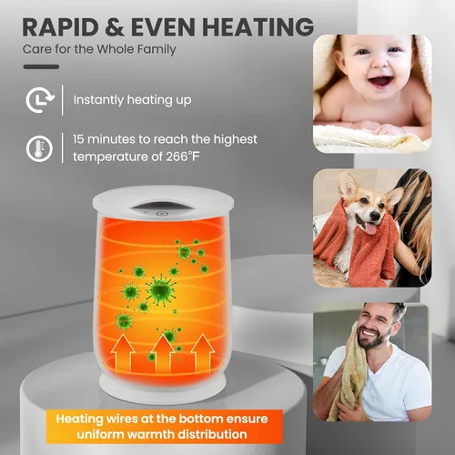 Vista 3 de Giantex Cubo calentador de toallas para baño, calentador portátil de toallas calientes de spa, tapa abatible, soporte para fragancia, apagado