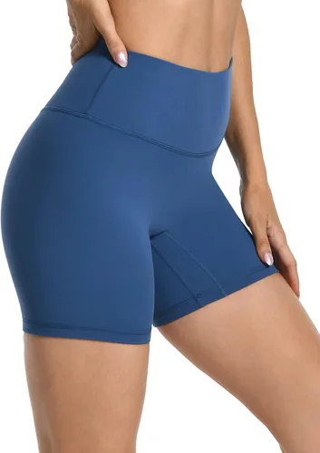 Vista 3 de YUNOGA Pantalones cortos deportivos de cintura alta para mujer, pantalones cortos de yoga de 6 pulgadas de entrepierna, sin costuras frontales