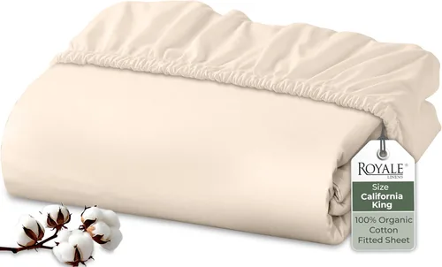 Vista 13 de Royale Linens Sábana bajera ajustable de 100% algodón orgánico - Tejido de percal - Sábanas bajeras de bolsillo profundo súper suaves - Sábana