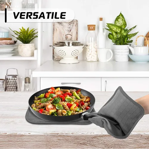 Vista 6 de HOMWE Soportes de silicona para ollas de cocina con bolsillos, juego de 2 salvamanteles, resistentes al vapor y al calor para manos y encimeras