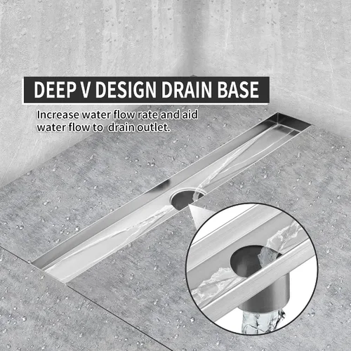 Vista 4 de Drenaje lineal de ducha rectangular de acero inoxidable 304 de níquel cepillado, drenaje lineal de piso de drenaje rápido de 51 l/min, certificado
