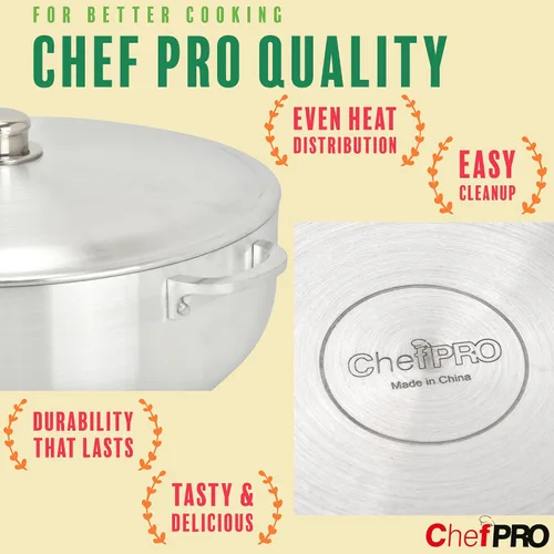 Vista 4 de Olla CALDERO de aluminio de Chef Pro, aluminio duradero, rendimiento de cocción superior para una distribución uniforme del calor, perfecta