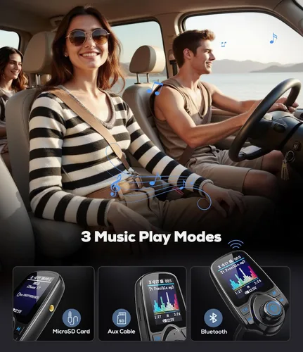 Vista 12 de Nulaxy [Versión mejorada 2026 KM18] Adaptador de coche 48 W Bluetooth 5.4 con pantalla a color de 1.8", Transmisor de radio FM inalámbrico con 2
