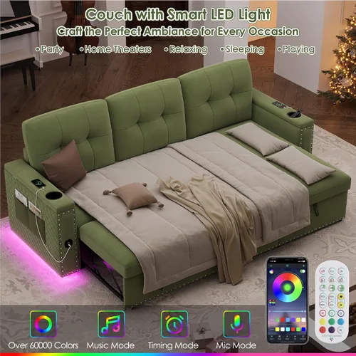 Vista 5 de HIFIT Sofá Cama Desplegable - Sofás Desplegables en Forma de L de 81" para Sala de Estar con Chaise de Almacenamiento, Reposabrazos