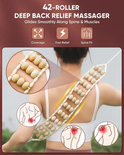 Vista 4 de ONUEMP - 2 unidades de cuerda de rodillo de masaje de madera para fascias y masaje de espalda Wood Therapy Massage Tools Maderoterapia Kit