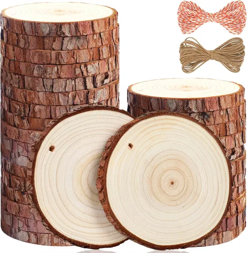 Vista 8 de 5ARTH Rebanadas de madera natural, 30 piezas de 2.4 a 2.8 pulgadas, kit de madera sin terminar preperforado con agujero, círculos de madera