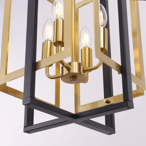 Vista 7 de TOCHIC Candelabro de metal negro y dorado, 4 luces geométricas de jaula para pasillo, entrada, sala de estar, cocina, isla, vestíbulo, bar