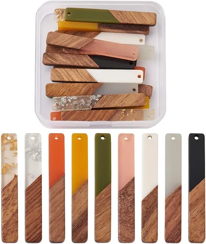 Vista 22 de Beadthoven - Abalorios de madera de resina, aretes de bricolaje para hacer dijes, colgantes de madera de resina geométrica, piezas bohemias