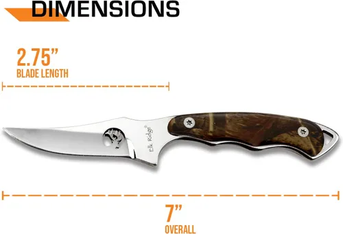 Vista 6 de Elk Ridge ER-059 Series Cuchillo de caza de hoja fija, hoja de borde recto, mango de madera, 7 pulgadas de longitud Marrón Pakkawood