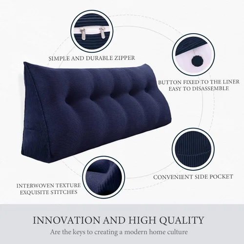 Vista 3 de Almohada de cabecera gruesa totalmente rellena tamaño Queen, cabecera acolchada suave y firme, soporte grande, triangular, almohada de cuña