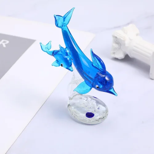 Vista 6 de NOLITOY Figura de delfín de cristal, escultura animal de mar, estatua de pisapapeles azul para decoración de escritorio de oficina en casa