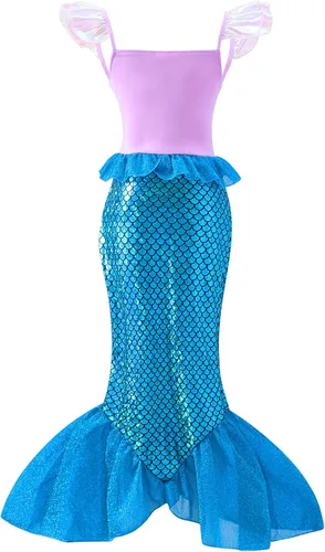 Vista 2 de RESSUMED Vestido de Halloween de una pieza de princesa marina para niños y niñas