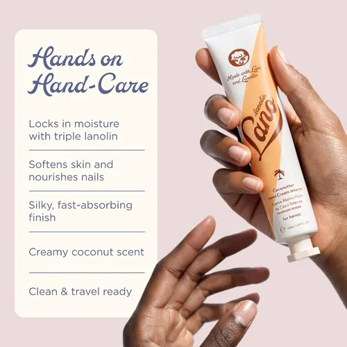 Vista 2 de Crema de manos Lanolips - Loción de lanolina con aceite de coco, manteca de karité y vitamina E - Crema para cutículas y manos para manos secas