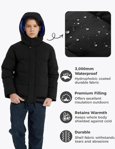 Vista 5 de Wantdo Abrigo acolchado de invierno para niño resistente al agua con capucha extraíble