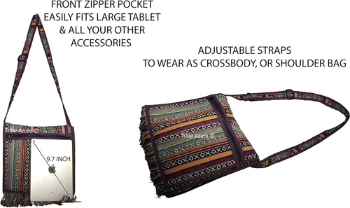 Vista 2 de Tribe Azure Tejido Correa Ajustable Bolso De Hombro Hobo Messenger Mujeres Moda Bolso Único Amplio Borla
