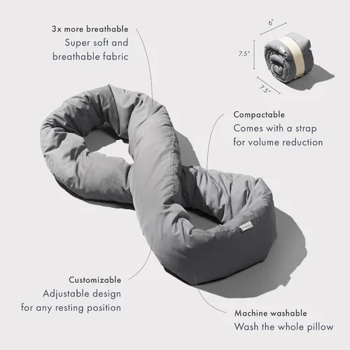 Vista 3 de Huzi Infinity Pillow - Bufanda cervical suave para usar en el hogar y viajes, soporte para dormir (gris)