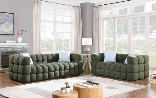 Vista 5 de Sofá modular de nube de 84.3 pulgadas, sofá Boucle para sala de estar, moderno y contemporáneo de 3 plazas, sofá tapizado para apartamento Verde