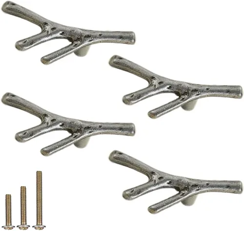 Vista 18 de 4 Piezas Tiradores de Rama Vintage Pomos de Gabinete Rama de Árbol Manija de Tirador, 3.8" CC Manija de Cajón de Aleación de Zinc para Casa de Campo